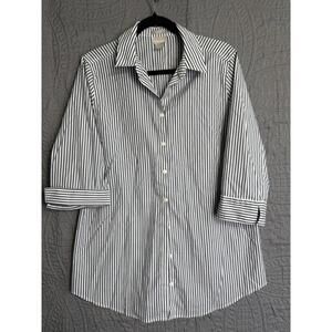 Chico's 2 No Iron Button Front Shirt Womans  Blue White Flip Cuffs‎